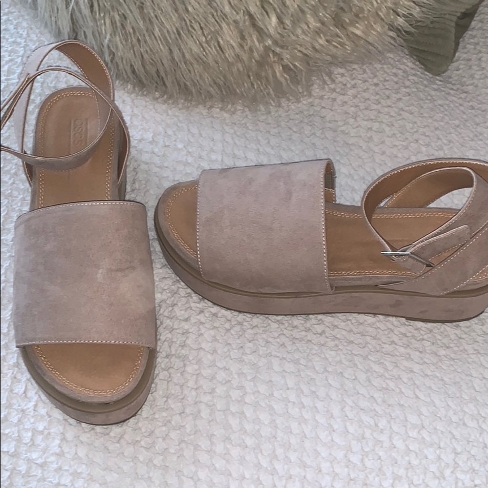 Taupe suede platform heels